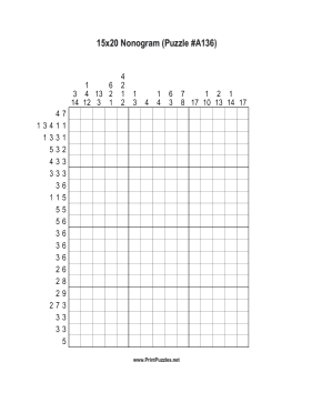 Nonogram - 15x20 - A136 Printable Puzzle