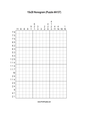 Nonogram - 15x20 - A137 Printable Puzzle