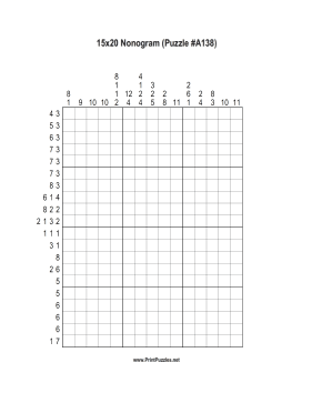Nonogram - 15x20 - A138 Printable Puzzle