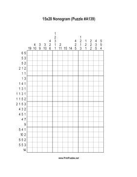 Nonogram - 15x20 - A139 Printable Puzzle