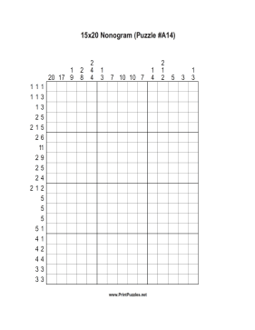 Nonogram - 15x20 - A14 Printable Puzzle