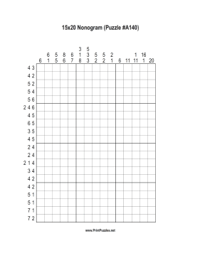 Nonogram - 15x20 - A140 Printable Puzzle