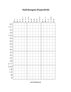 Nonogram - 15x20 - A142 Printable Puzzle