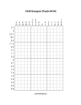 Nonogram - 15x20 - A144 Printable Puzzle