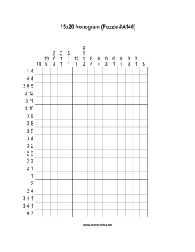 Nonogram - 15x20 - A146 Printable Puzzle