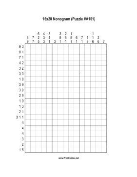 Nonogram - 15x20 - A151 Printable Puzzle