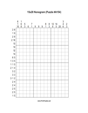 Nonogram - 15x20 - A154 Printable Puzzle