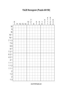 Nonogram - 15x20 - A158 Printable Puzzle