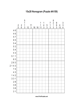 Nonogram - 15x20 - A159 Printable Puzzle