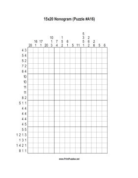 Nonogram - 15x20 - A16 Printable Puzzle