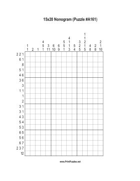 Nonogram - 15x20 - A161 Printable Puzzle