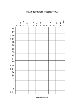 Nonogram - 15x20 - A162 Printable Puzzle