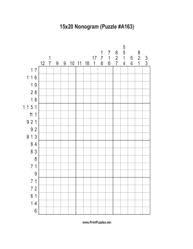 Nonogram - 15x20 - A163 Printable Puzzle