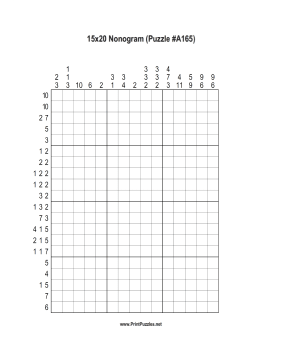 Nonogram - 15x20 - A165 Printable Puzzle