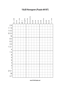 Nonogram - 15x20 - A167 Printable Puzzle
