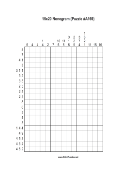 Nonogram - 15x20 - A169 Printable Puzzle