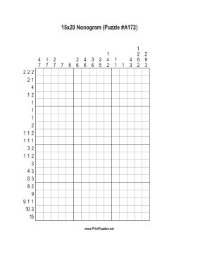 Nonogram - 15x20 - A172 Printable Puzzle