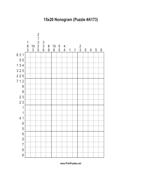 Nonogram - 15x20 - A173 Printable Puzzle