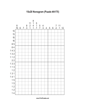 Nonogram - 15x20 - A175 Printable Puzzle