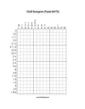Nonogram - 15x20 - A179 Printable Puzzle