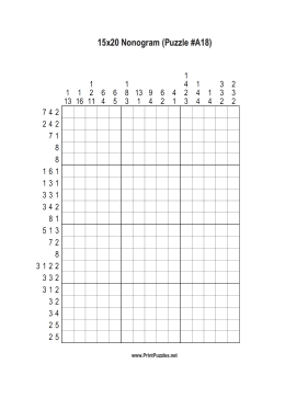 Nonogram - 15x20 - A18 Printable Puzzle