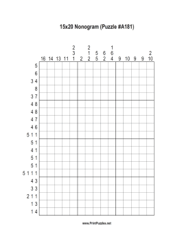 Nonogram - 15x20 - A181 Printable Puzzle