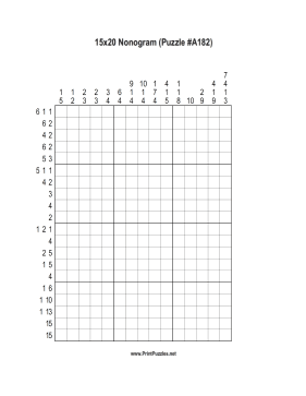 Nonogram - 15x20 - A182 Printable Puzzle