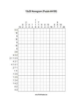 Nonogram - 15x20 - A189 Printable Puzzle
