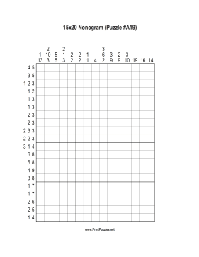Nonogram - 15x20 - A19 Printable Puzzle