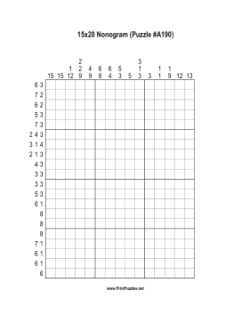 Nonogram - 15x20 - A190 Printable Puzzle