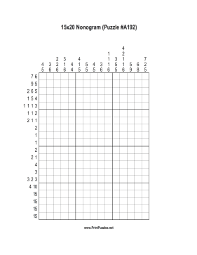 Nonogram - 15x20 - A192 Printable Puzzle