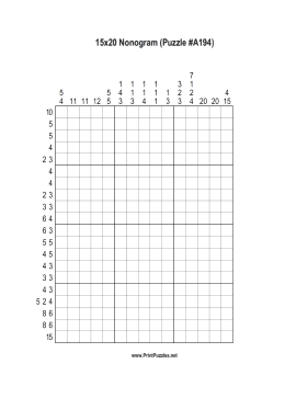 Nonogram - 15x20 - A194 Printable Puzzle