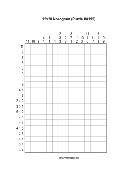 Nonogram - 15x20 - A195 Printable Puzzle