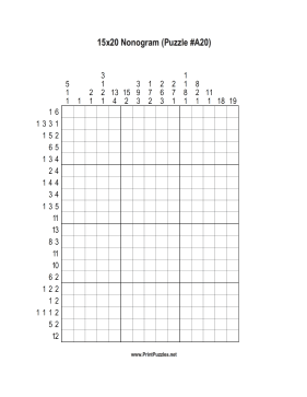 Nonogram - 15x20 - A20 Printable Puzzle