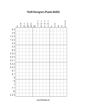 Nonogram - 15x20 - A202 Printable Puzzle