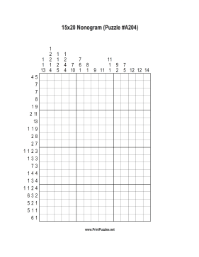 Nonogram - 15x20 - A204 Printable Puzzle