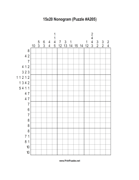 Nonogram - 15x20 - A205 Printable Puzzle