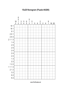 Nonogram - 15x20 - A206 Printable Puzzle