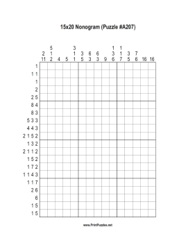 Nonogram - 15x20 - A207 Printable Puzzle