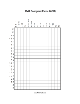 Nonogram - 15x20 - A208 Printable Puzzle