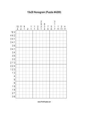 Nonogram - 15x20 - A209 Printable Puzzle