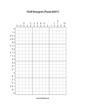 Nonogram - 15x20 - A211 Printable Puzzle