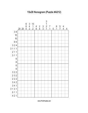 Nonogram - 15x20 - A212 Printable Puzzle