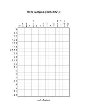 Nonogram - 15x20 - A214 Printable Puzzle