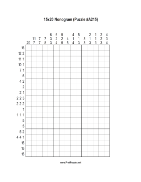 Nonogram - 15x20 - A215 Printable Puzzle
