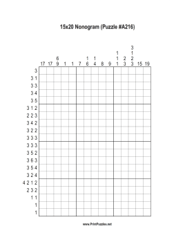 Nonogram - 15x20 - A216 Printable Puzzle