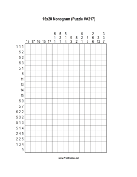 Nonogram - 15x20 - A217 Printable Puzzle