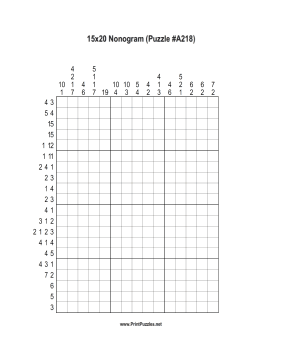 Nonogram - 15x20 - A218 Printable Puzzle