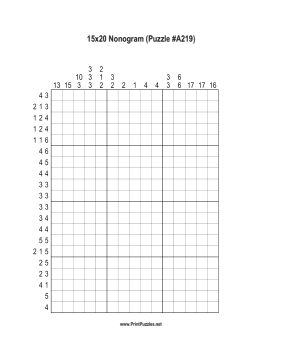 Nonogram - 15x20 - A219 Printable Puzzle