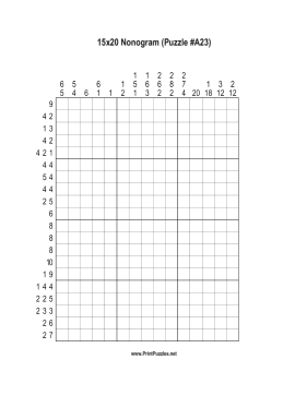Nonogram - 15x20 - A23 Printable Puzzle